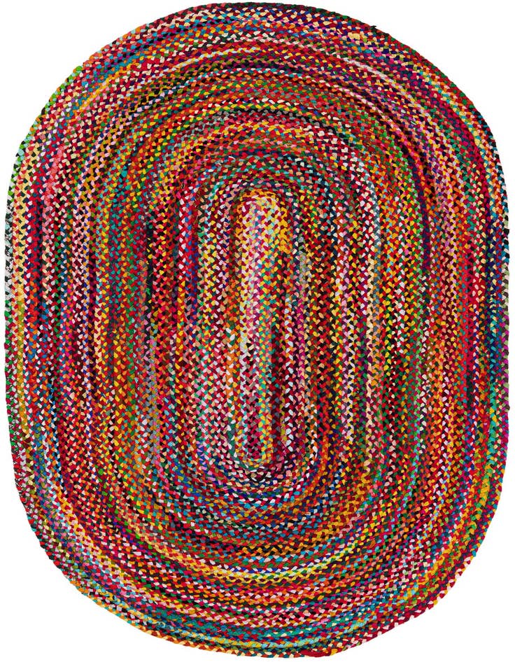 Detail image of 5' 1 x 8'  Hand Braided Chindi Oval Rug