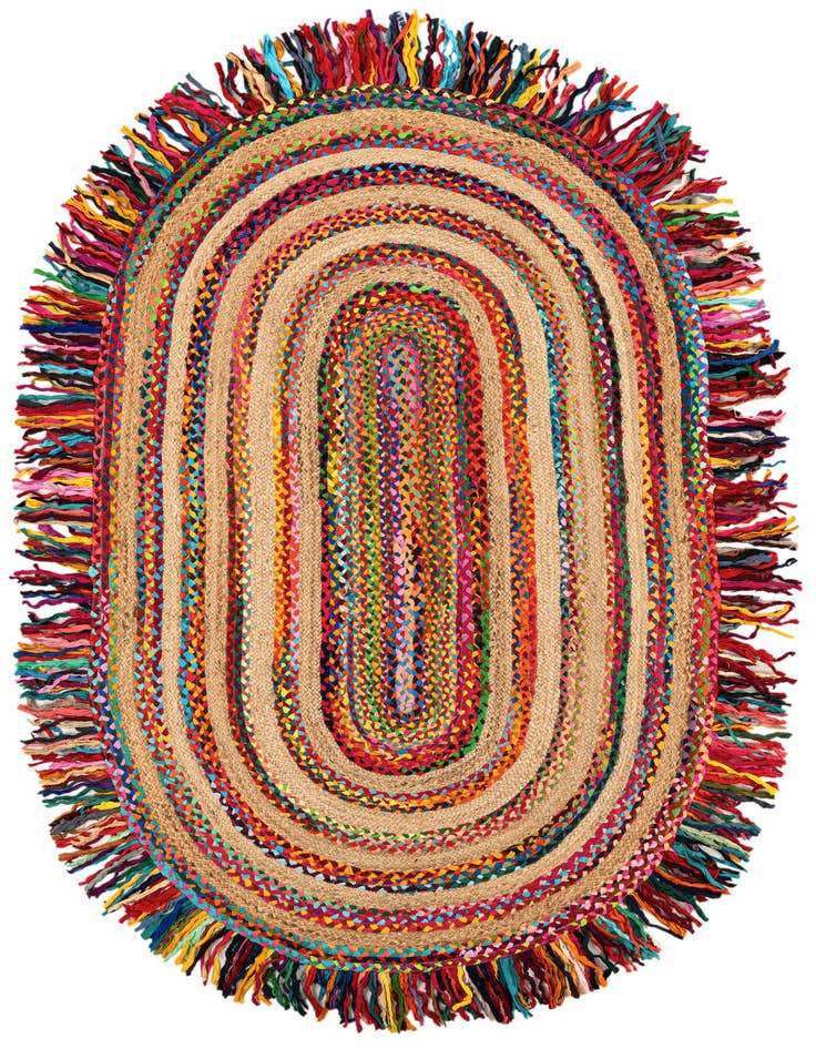 Detail image of 5' 1 x 8' Hand Braided Chindi Jute Oval Rug