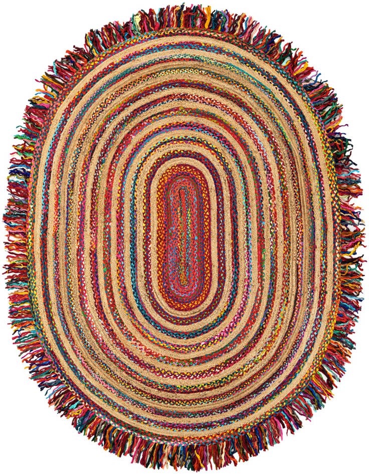 Detail image of 7' 10 x 10' Hand Braided Chindi Jute Oval Rug