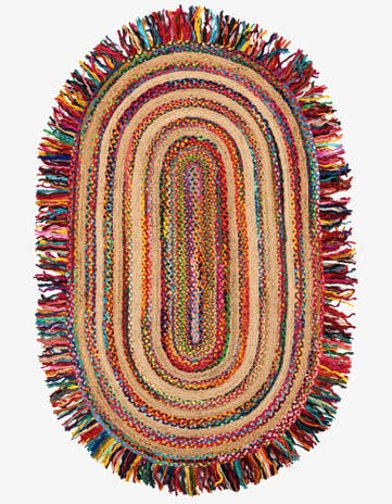 5' 1 x 8' Hand Braided Chindi Jute Oval Rug