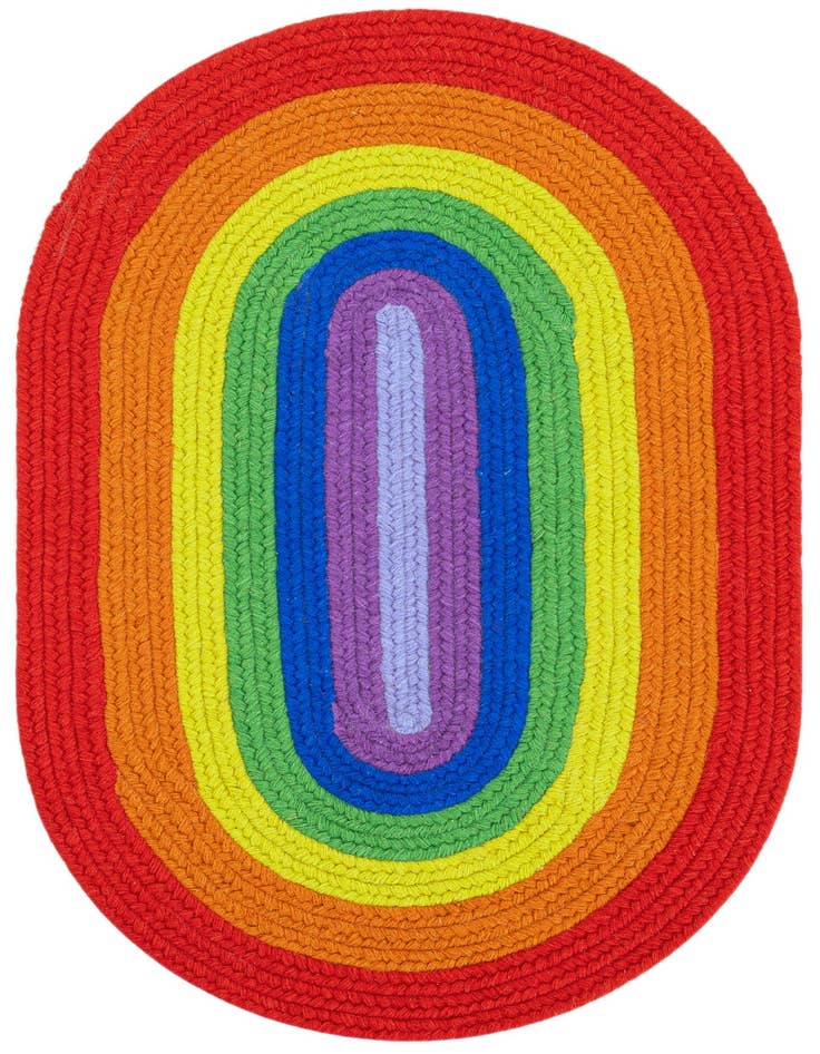 Detail image of 2' x 3' 1  Hand Hand Braided Rainbow Wool Oval Rug