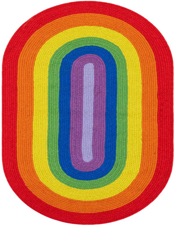 Detail image of 3' 1 x 5' 1  Hand Hand Braided Rainbow Wool Oval Rug