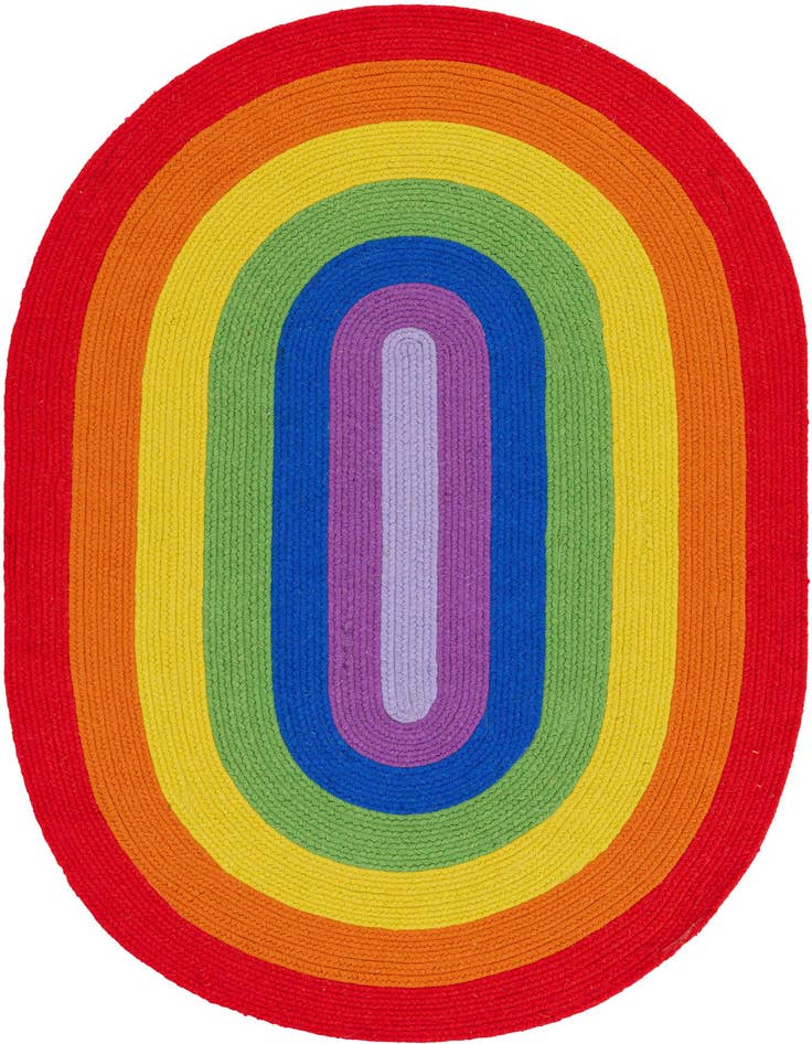 Detail image of 4' 1 x 6' 1  Hand Hand Braided Rainbow Wool Oval Rug