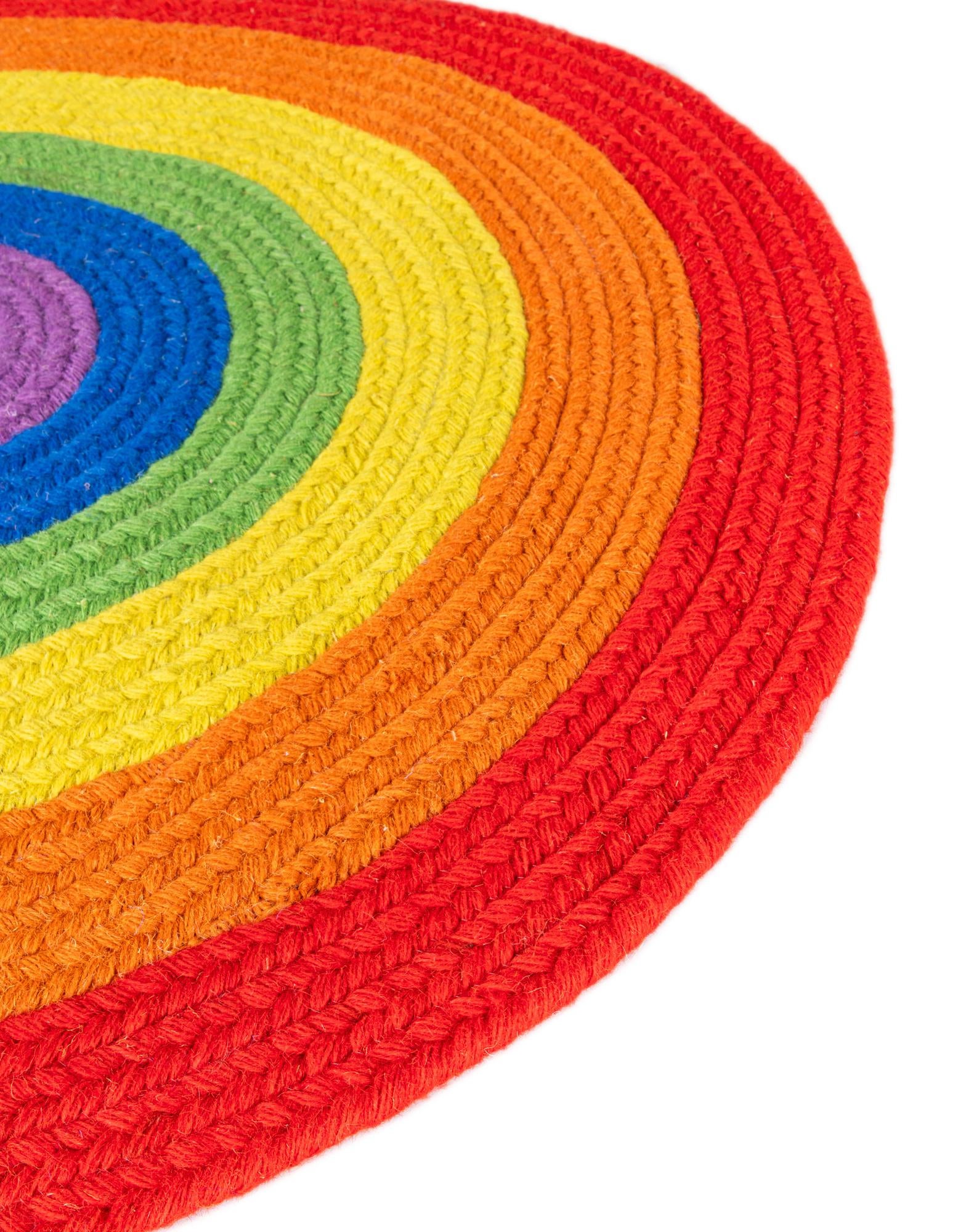 4' 1 x 6' 1 Handmade Hand Braided Rainbow Wool Oval Rug