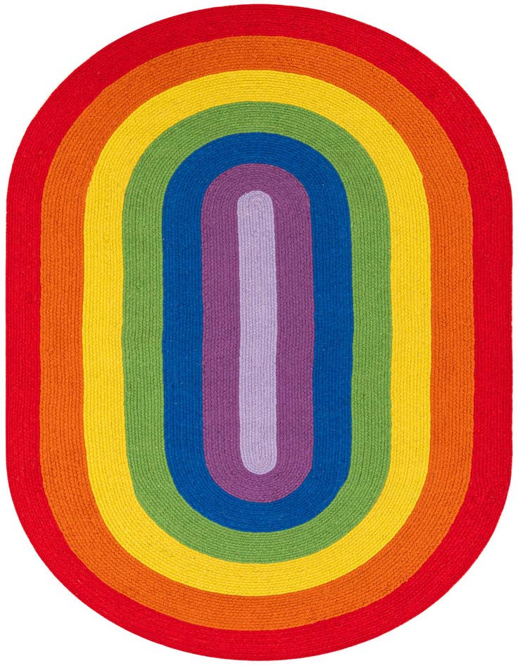 Detail image of 5' 1 x 8' Handmade Hand Braided Rainbow Wool Oval Rug