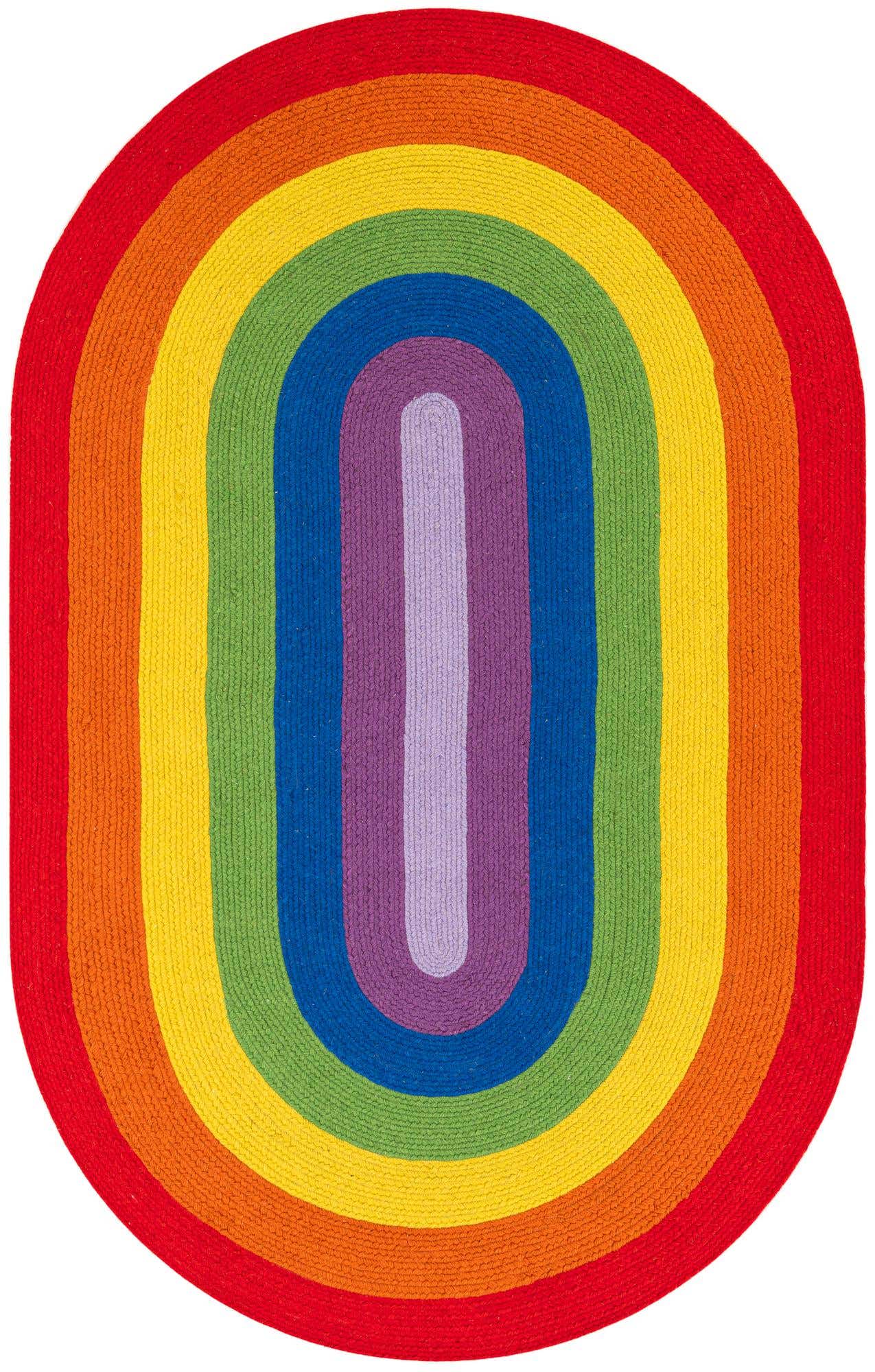5' 1 x 8' Handmade Hand Braided Rainbow Wool Oval Rug