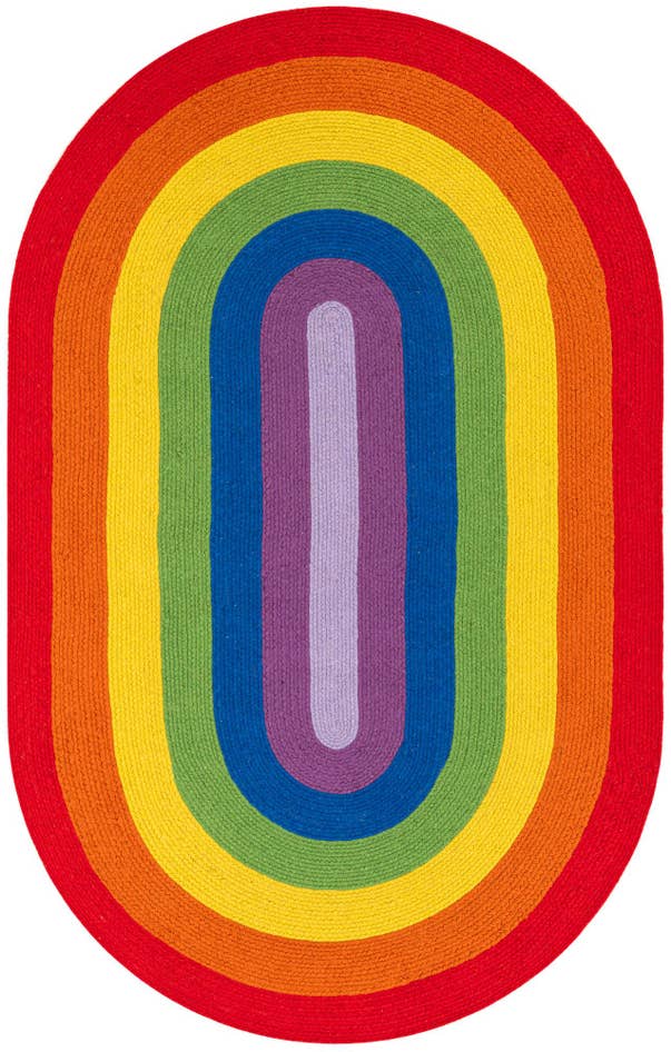 Detail image of 5' 1 x 8' Handmade Hand Braided Rainbow Wool Oval Rug