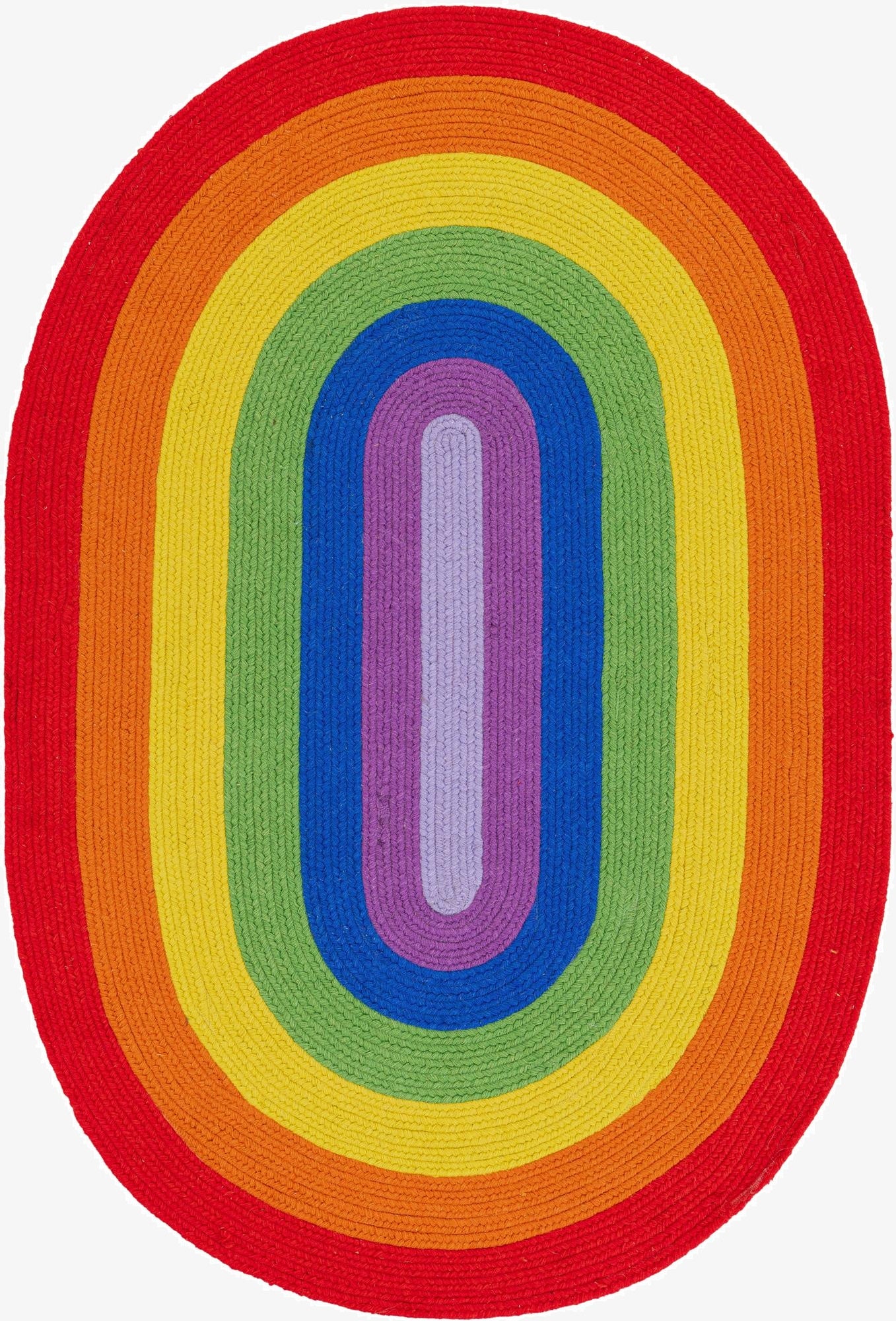 4' 1 x 6' 1  Hand Hand Braided Rainbow Wool Oval Rug