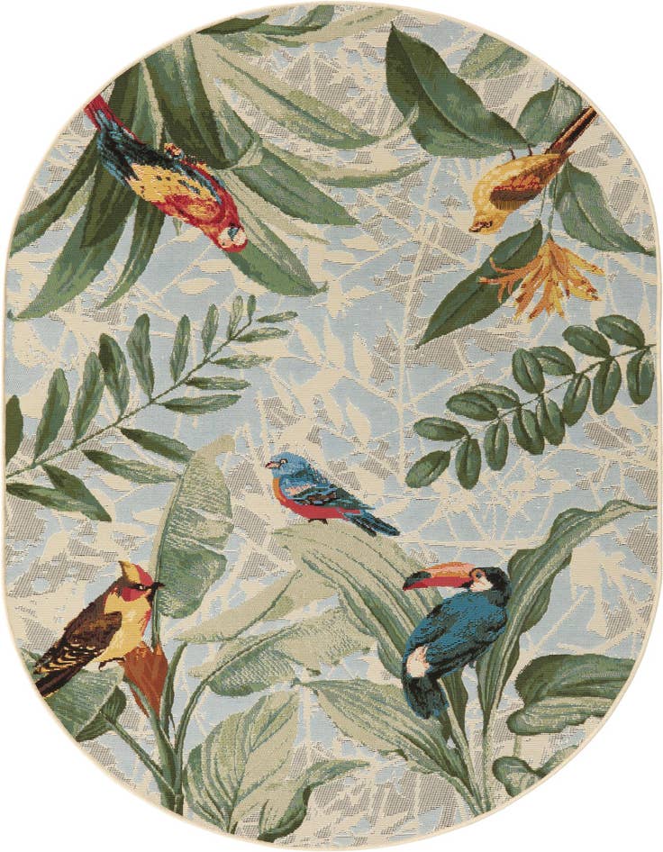 Detail image of 4' x 6' Easy-Clean Botanical Indoor / Outdoor Oval Rug