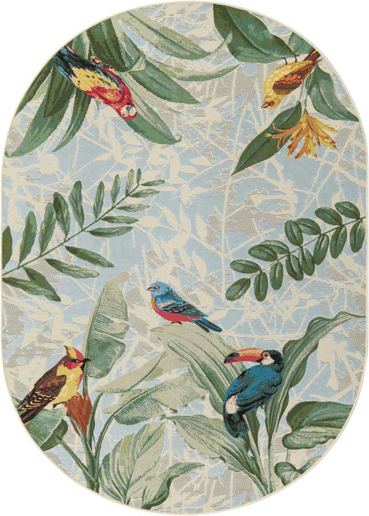 5' 3 x 8' Easy-Clean Botanical Indoor / Outdoor Oval Rug