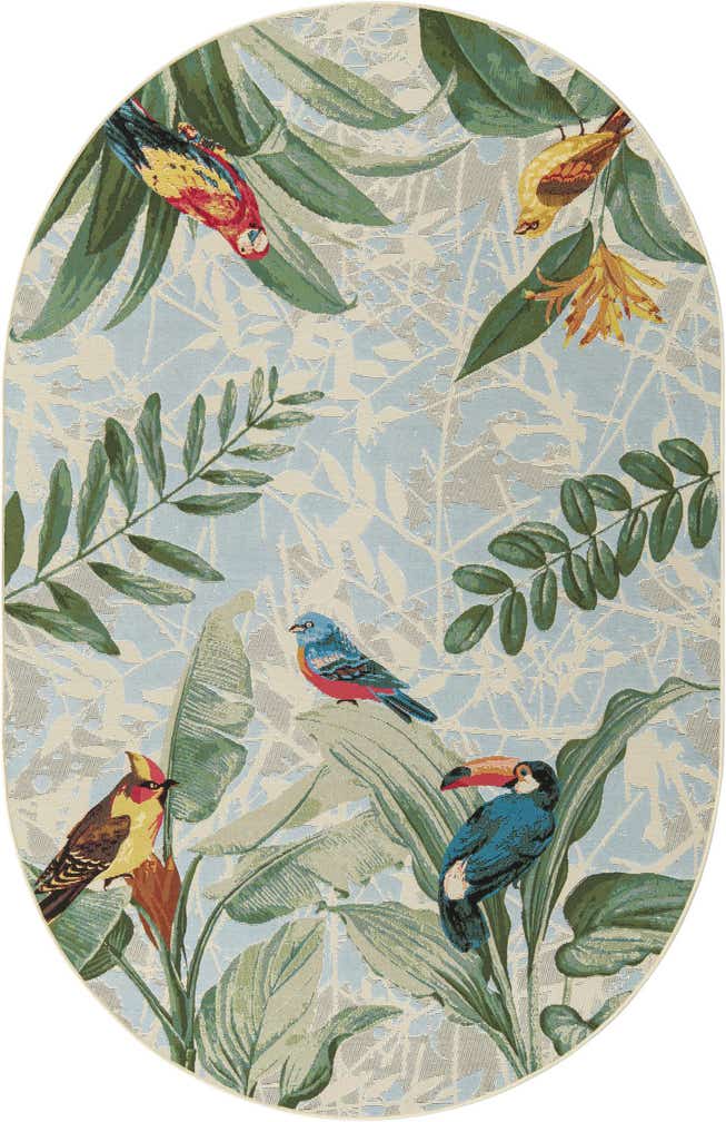 5' 3 x 8' Easy-Clean Botanical Indoor / Outdoor Oval Rug