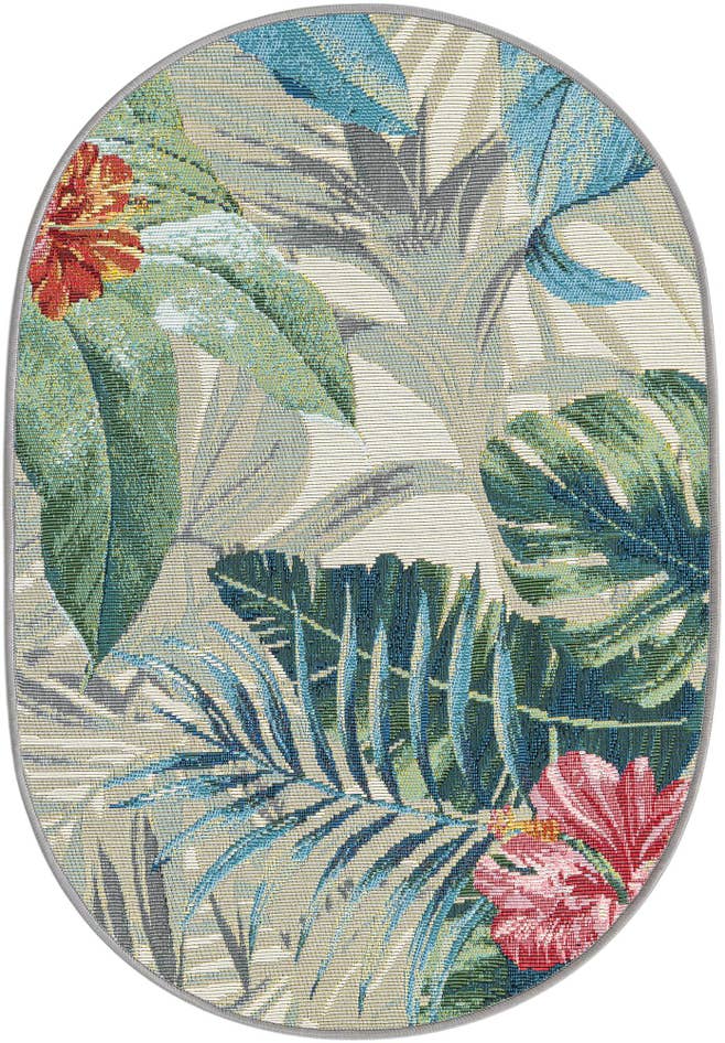 Detail image of 2' 2 x 3' Easy-Clean Botanical Indoor / Outdoor Oval Rug