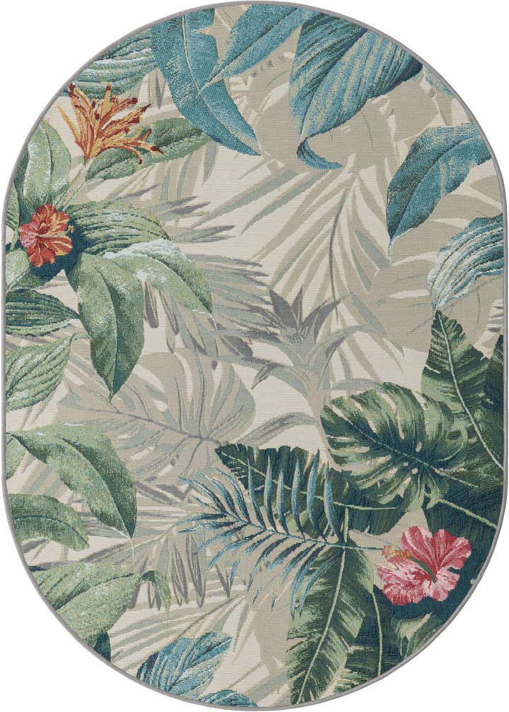 4' x 6' Easy-Clean Botanical Indoor / Outdoor Oval Rug