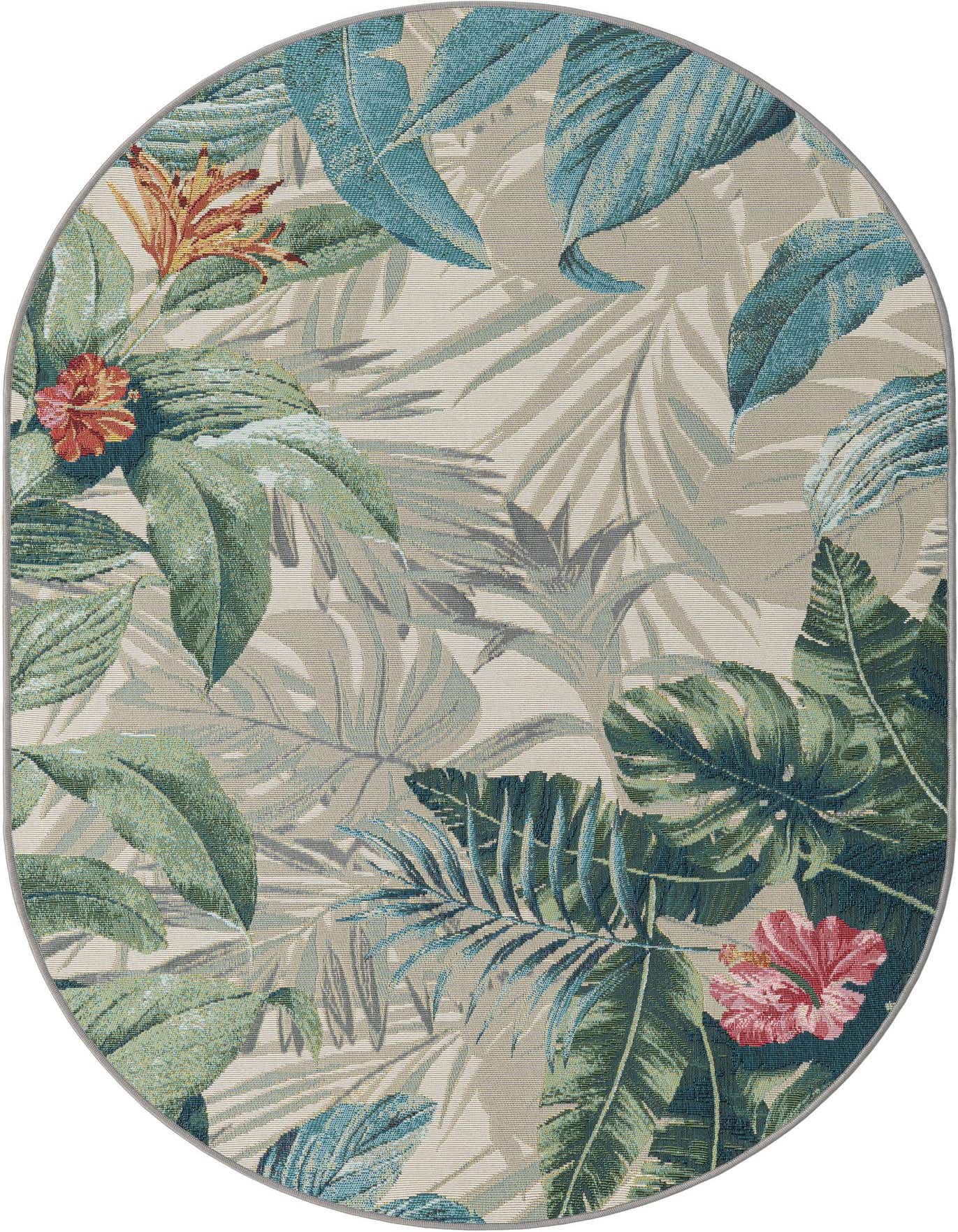 4' x 6' Easy-Clean Botanical Indoor / Outdoor Oval Rug