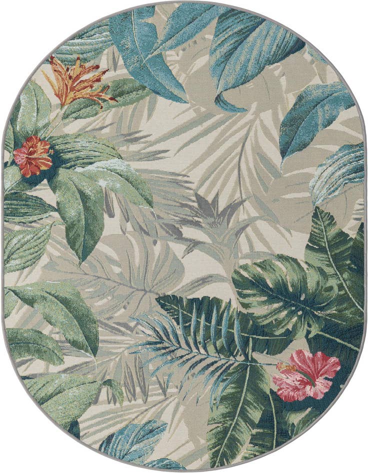 Detail image of 4' x 6' Easy-Clean Botanical Indoor / Outdoor Oval Rug