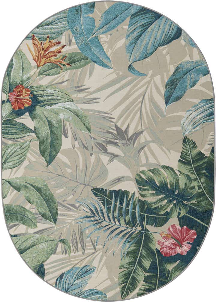 5' 3 x 8' Easy-Clean Botanical Indoor / Outdoor Oval Rug
