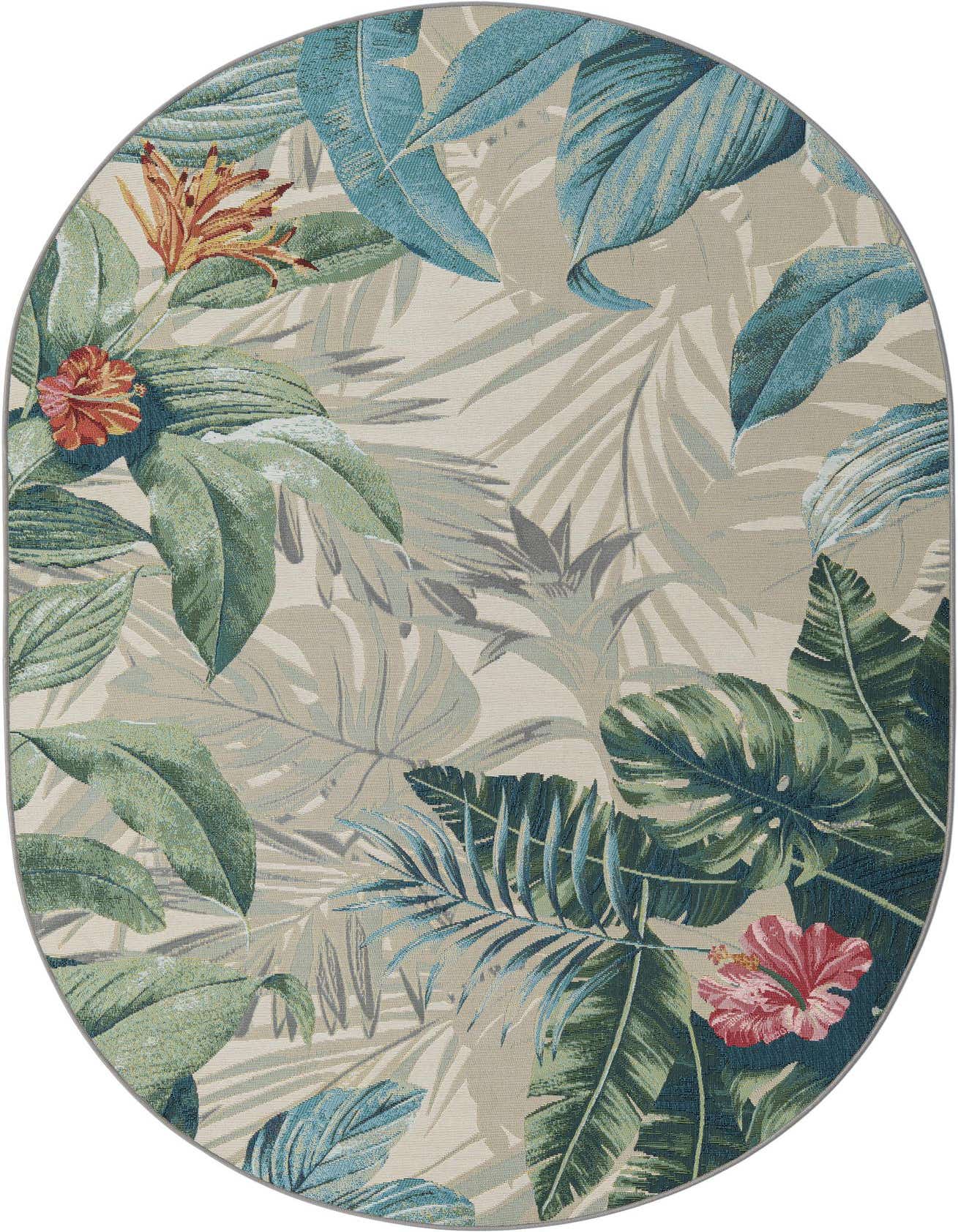 5' 3 x 8' Easy-Clean Botanical Indoor / Outdoor Oval Rug