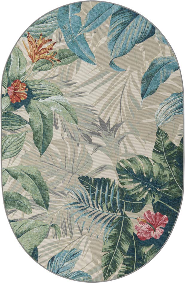 Detail image of 5' 3 x 8' Easy-Clean Botanical Indoor / Outdoor Oval Rug