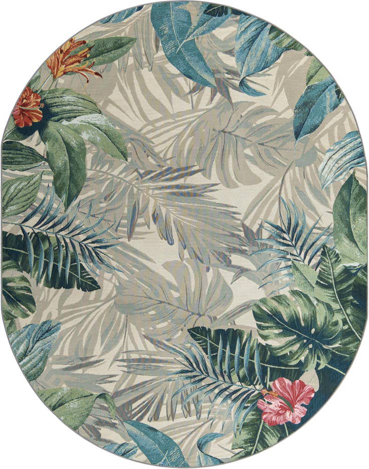 Detail image of 7' 10 x 10' Easy-Clean Botanical Indoor / Outdoor Oval Rug