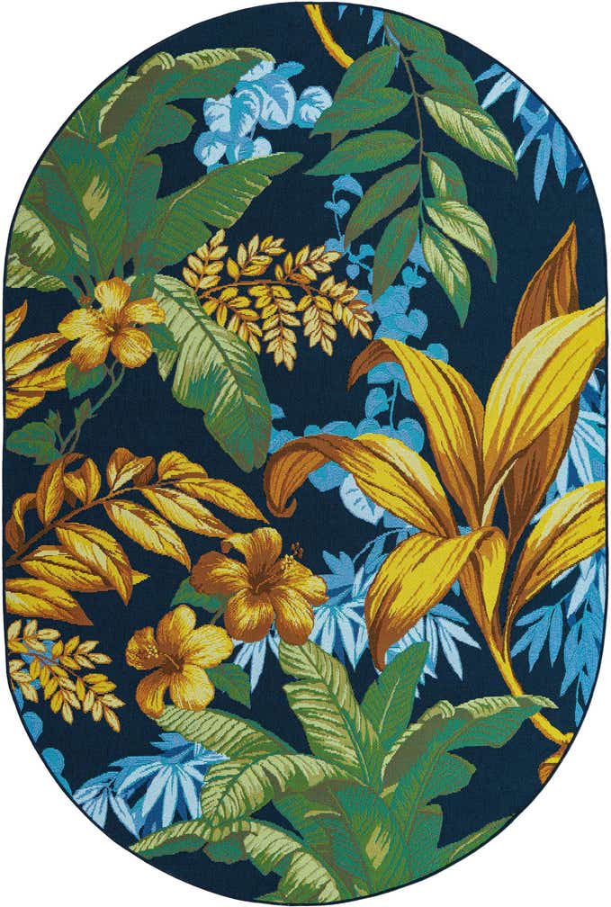 5' 3 x 8' Easy-Clean Botanical Indoor / Outdoor Oval Rug