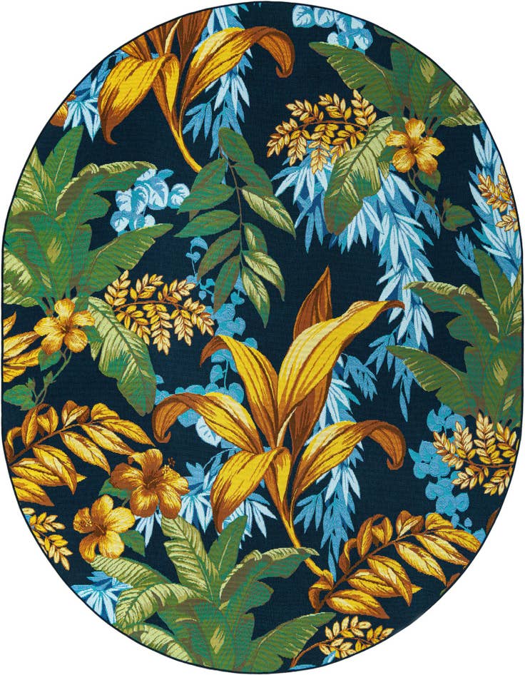 Detail image of 7' 10 x 10' Easy-Clean Botanical Indoor / Outdoor Oval Rug