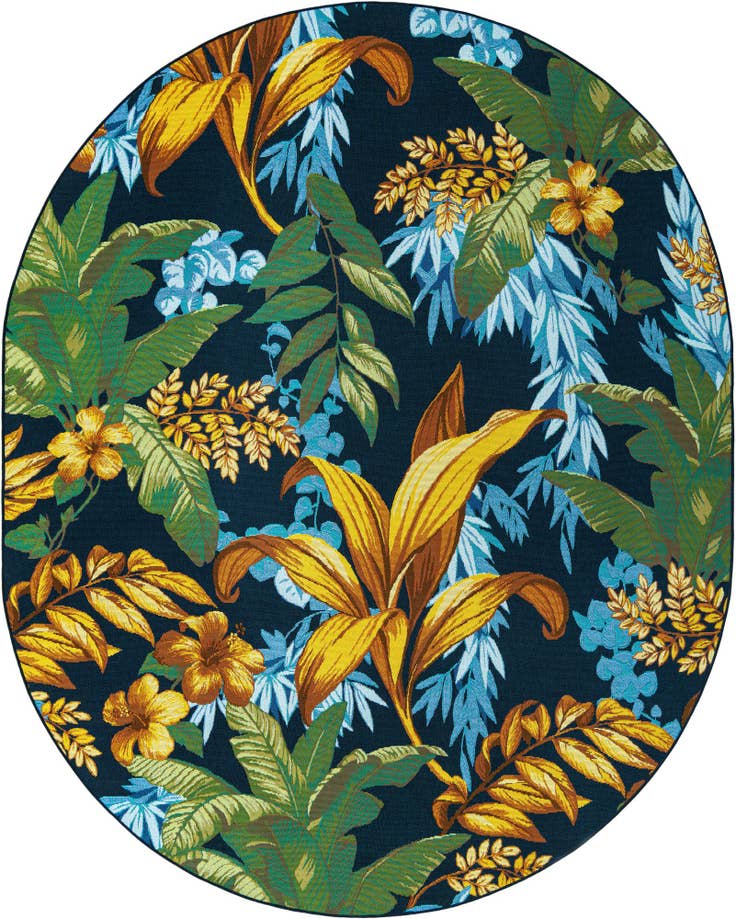 Detail image of 7' 10 x 10' Easy-Clean Botanical Indoor / Outdoor Oval Rug