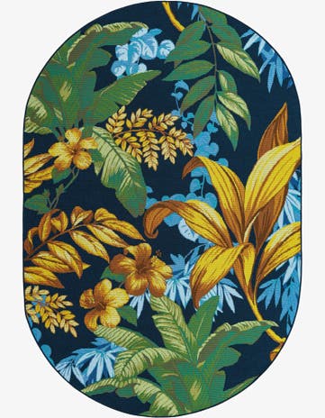 Easy-Clean Botanical Indoor / Outdoor Oval Rug