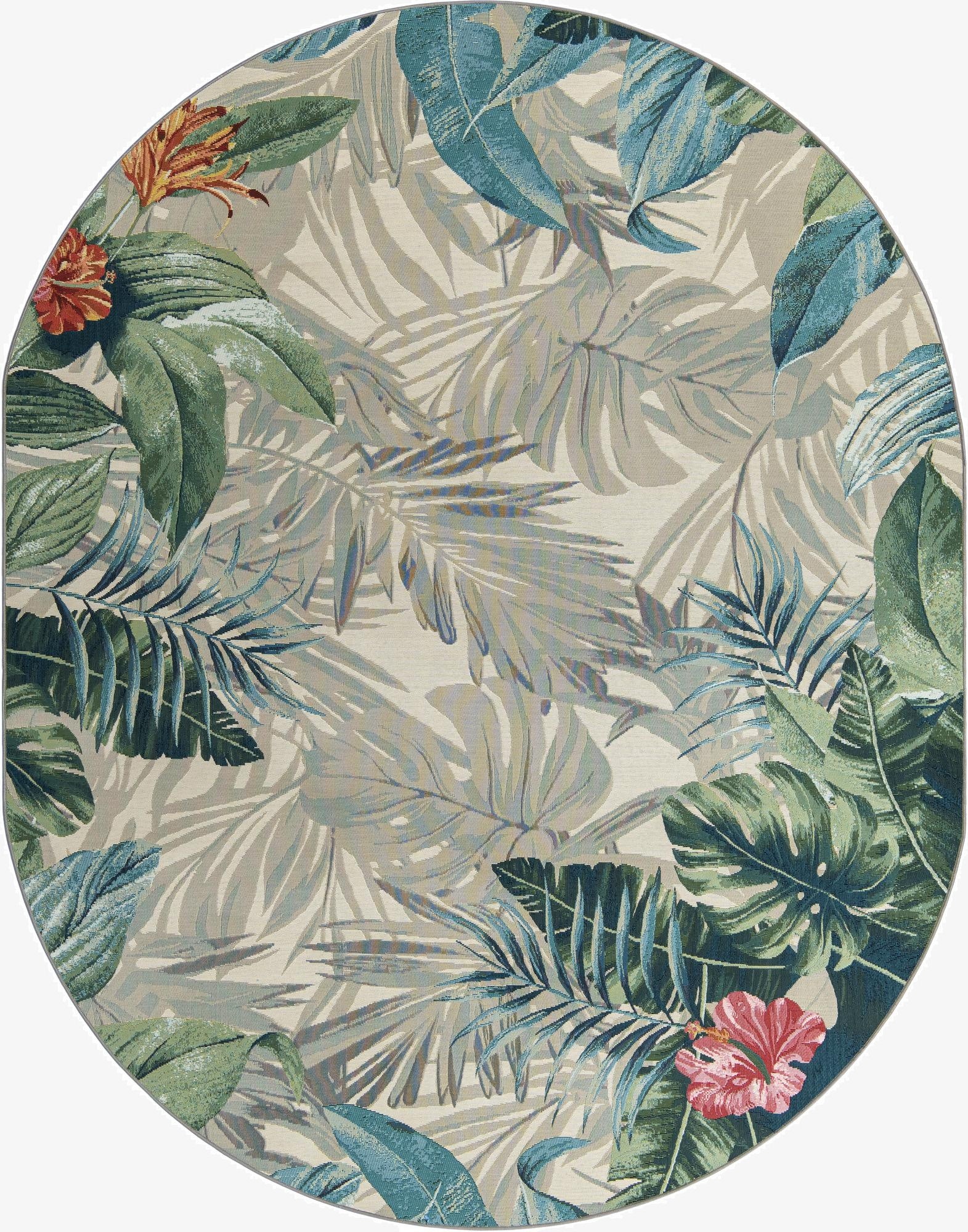 Primary image 7' 10 x 10'  Washable Botanical Indoor / Outdoor Oval Rug