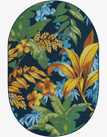 Easy-Clean Botanical Indoor / Outdoor Oval Rug