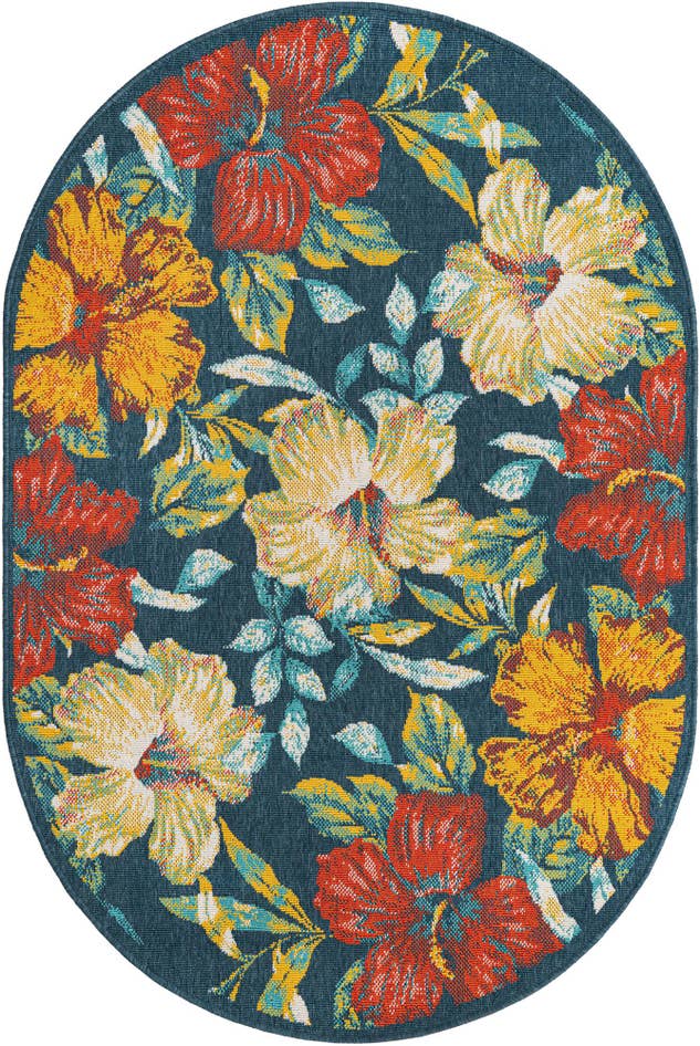 Detail image of 4' x 6' Easy-Clean Coastal Indoor / Outdoor Oval Rug