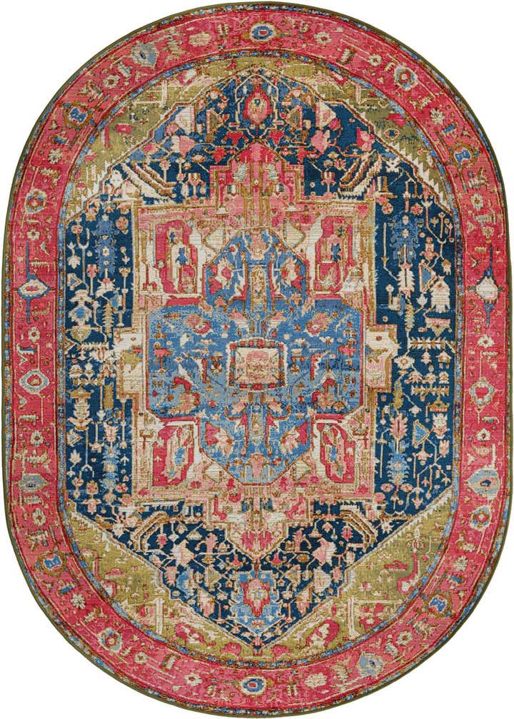 5' 3 x 8' Easy-Clean Traditional Indoor / Outdoor Oval Rug
