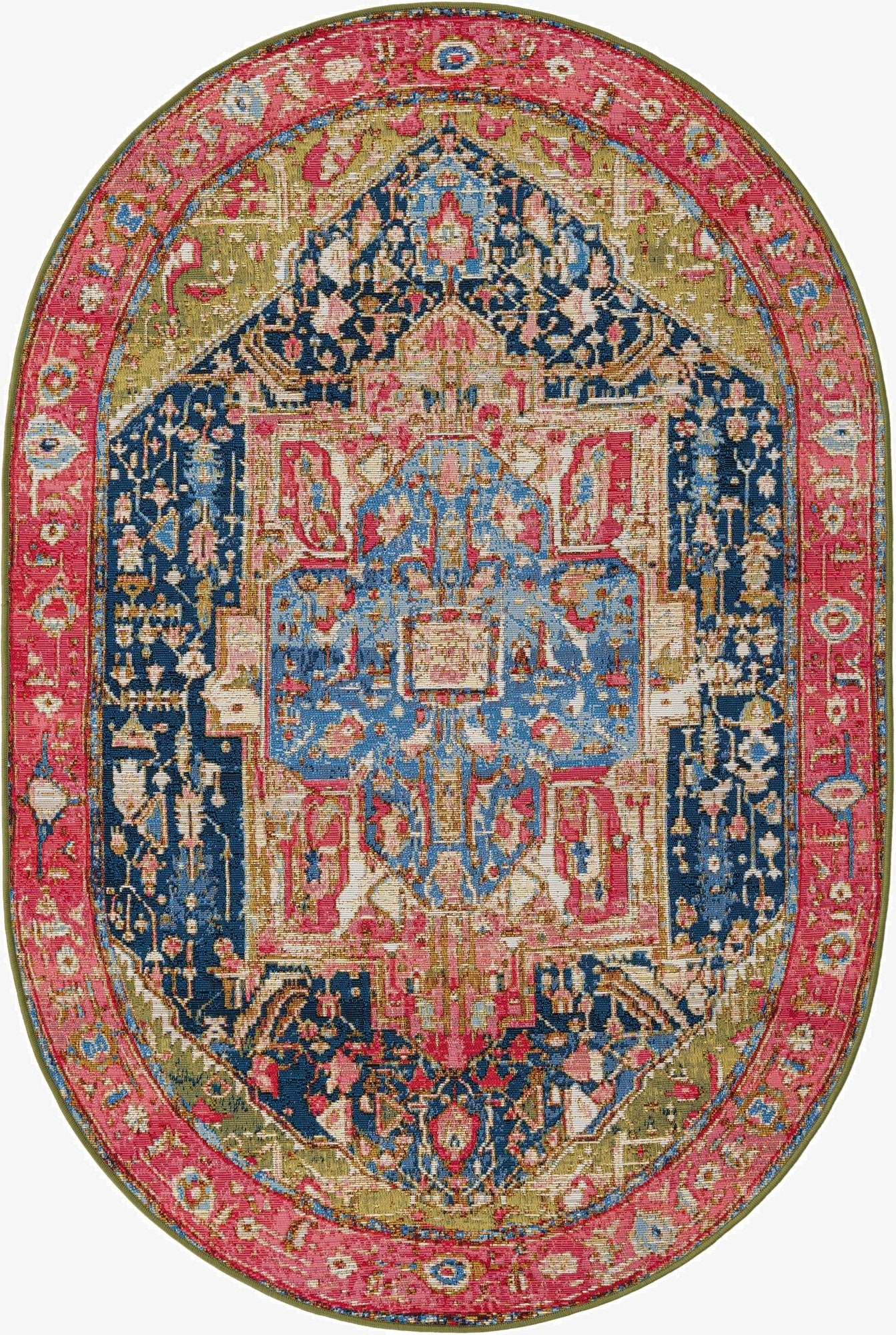 4' x 6'  Washable Traditional Indoor / Outdoor Oval Rug