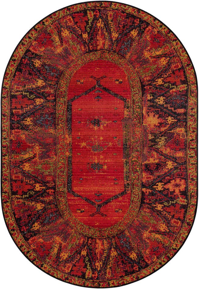 Detail image of 4' x 6' Easy-Clean Tribal Indoor / Outdoor Oval Rug