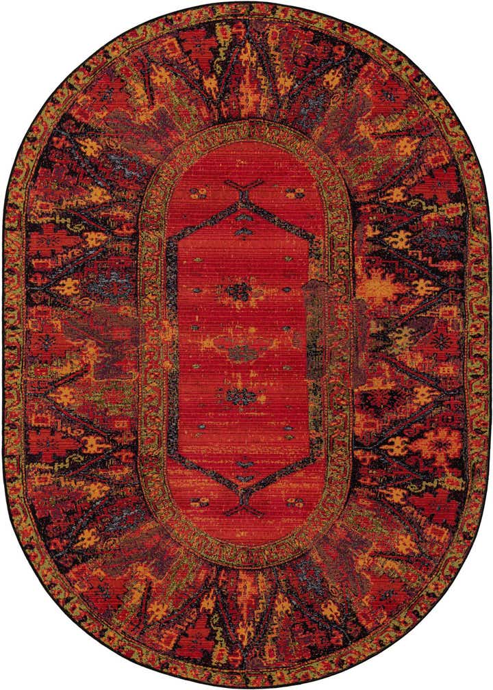 5' 3 x 8' Easy-Clean Tribal Indoor / Outdoor Oval Rug
