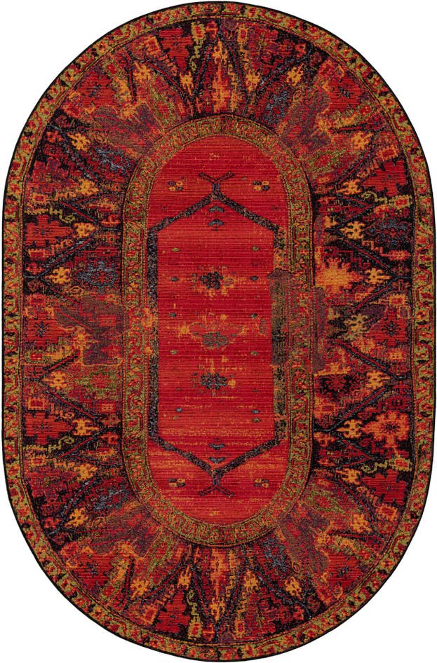 Detail image of 5' 3 x 8' Easy-Clean Tribal Indoor / Outdoor Oval Rug