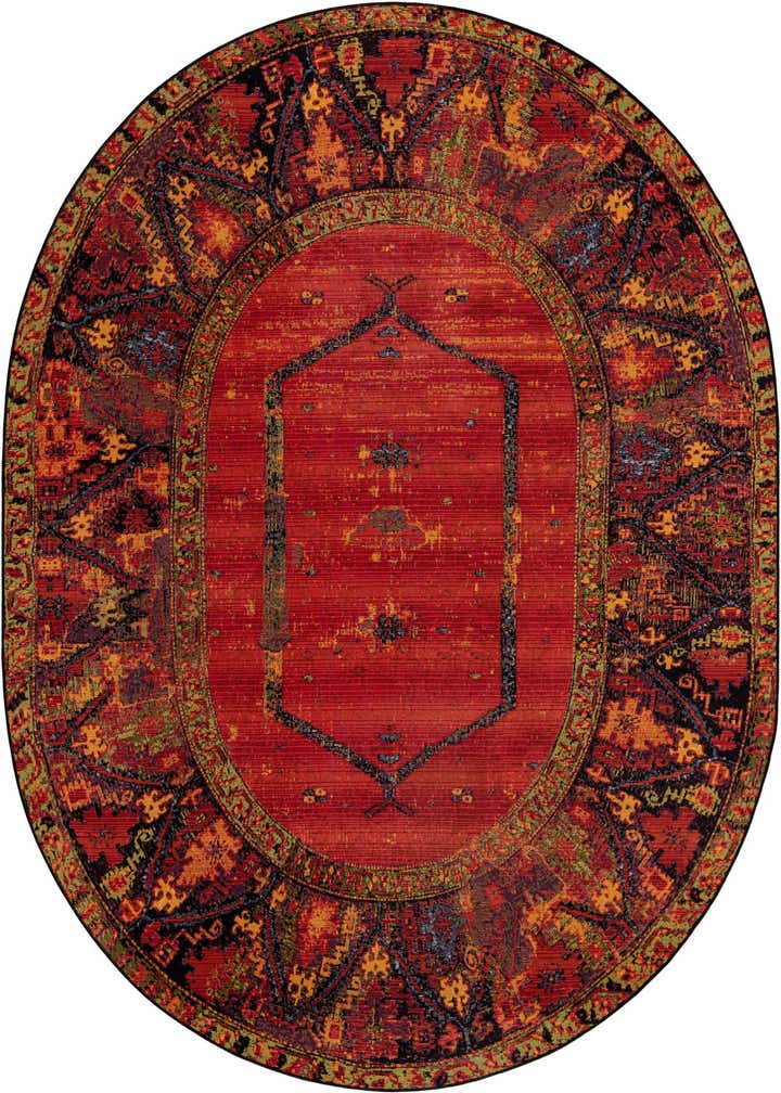 7' 10 x 10' Easy-Clean Tribal Indoor / Outdoor Oval Rug
