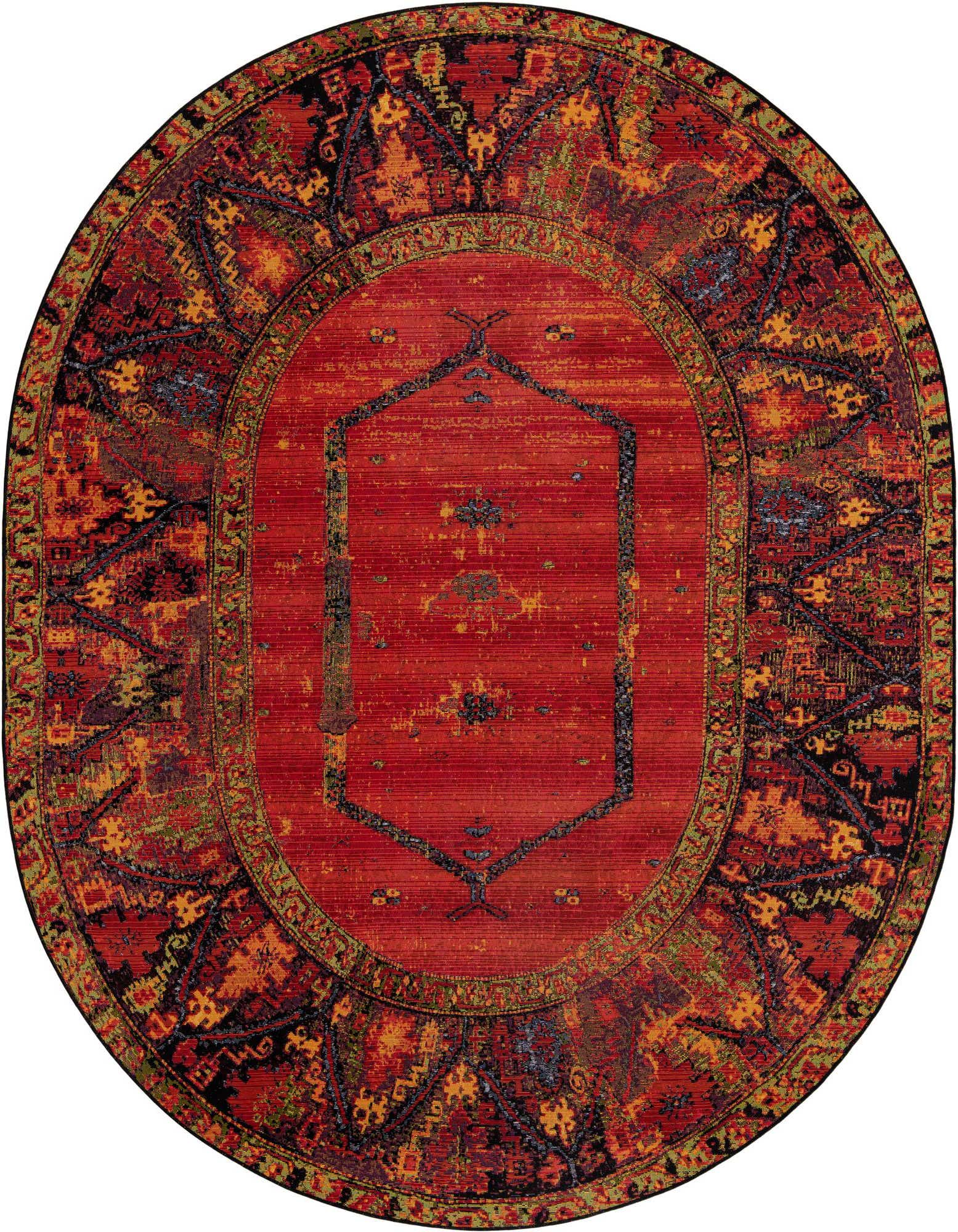 7' 10 x 10' Easy-Clean Tribal Indoor / Outdoor Oval Rug