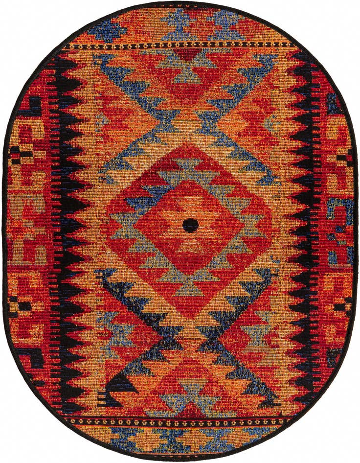 Detail image of 2' 2 x 3' Easy-Clean Tribal Indoor / Outdoor Oval Rug