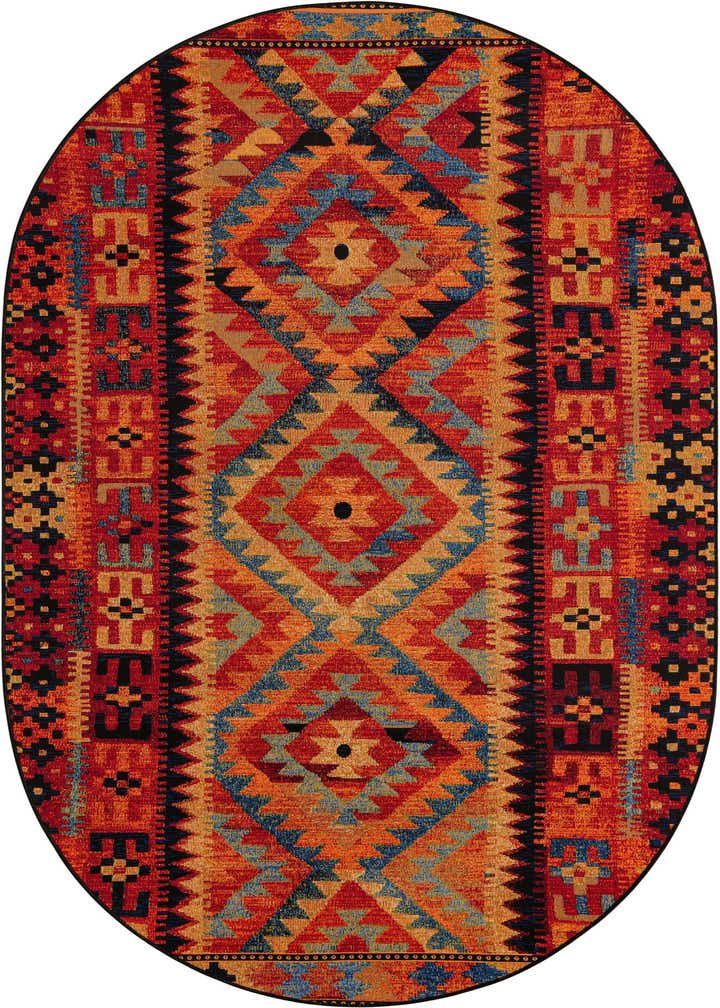 5' 3 x 8' Easy-Clean Tribal Indoor / Outdoor Oval Rug