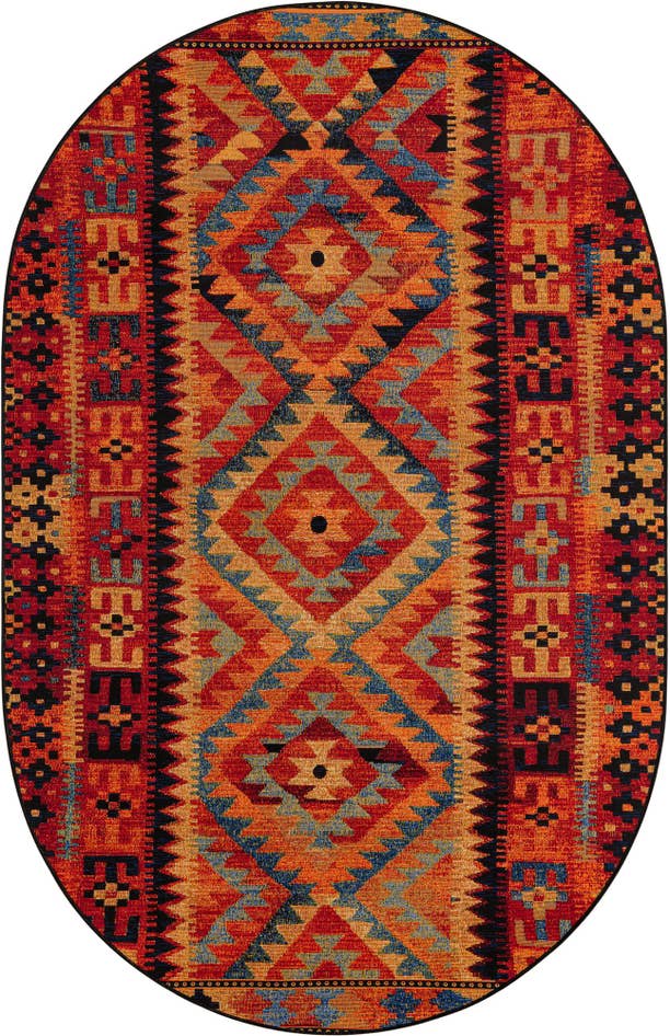 Detail image of 5' 3 x 8' Easy-Clean Tribal Indoor / Outdoor Oval Rug