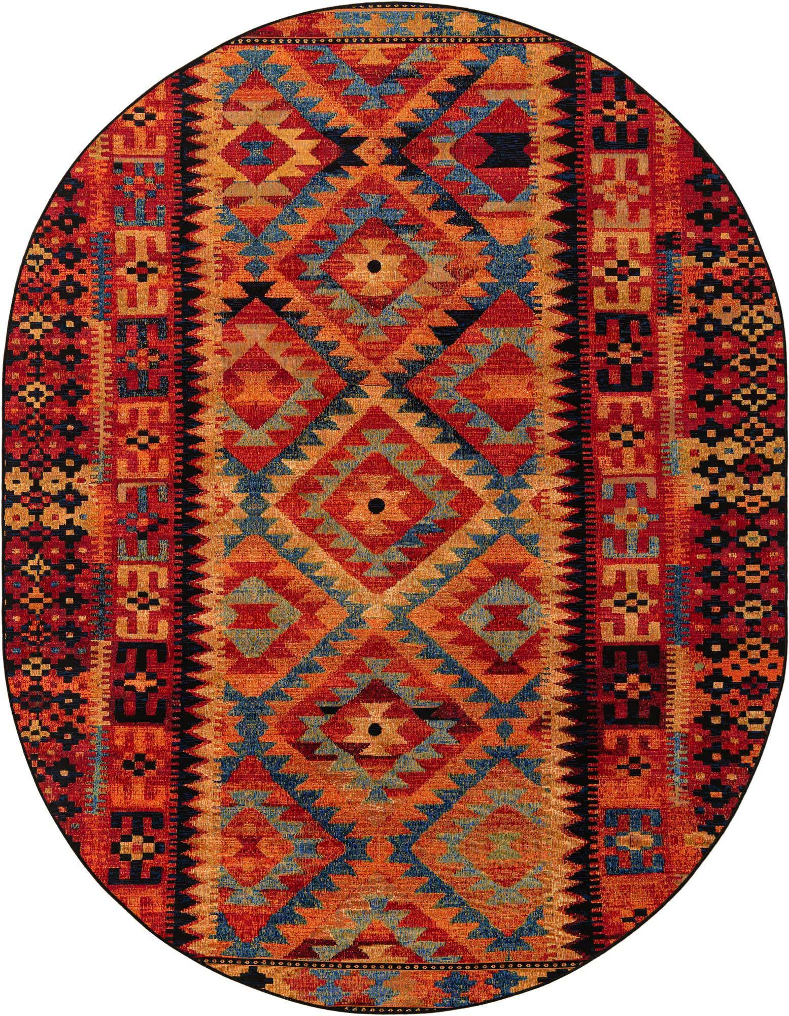 7' 10 x 10' Easy-Clean Tribal Indoor / Outdoor Oval Rug
