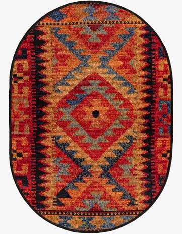 Easy-Clean Tribal Indoor / Outdoor Oval Rug