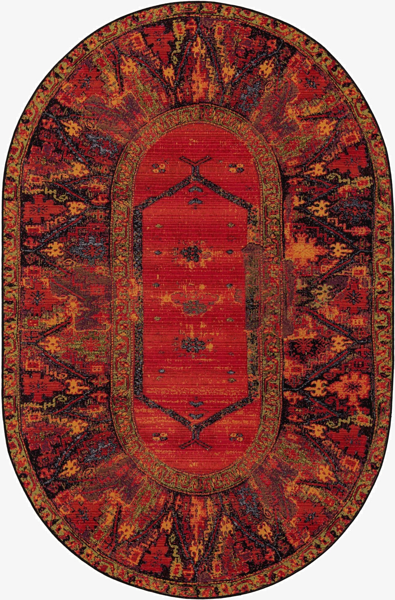 5' 3 x 8'  Washable Tribal Indoor / Outdoor Oval Rug