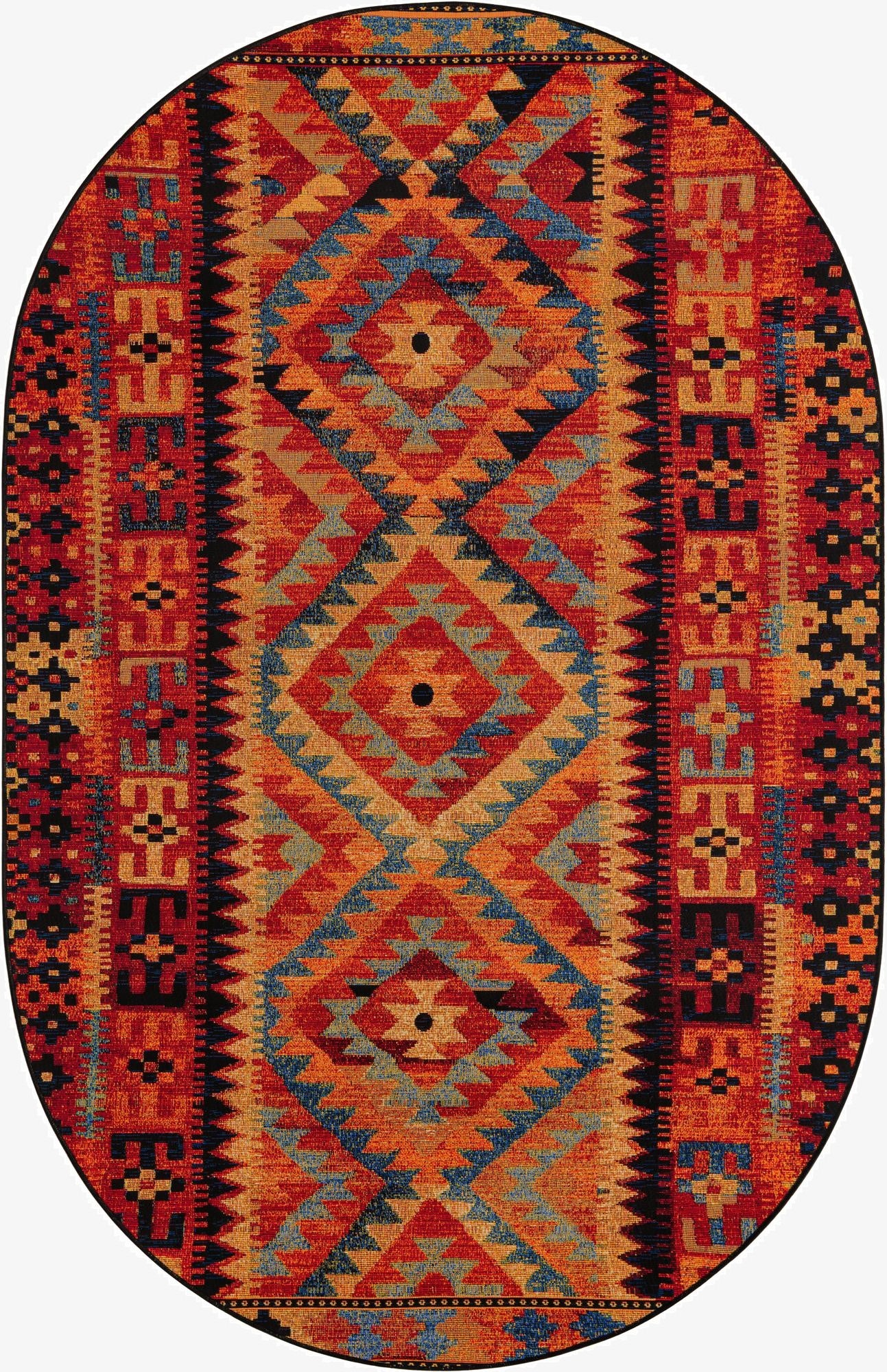 5' 3 x 8'  Washable Tribal Indoor / Outdoor Oval Rug