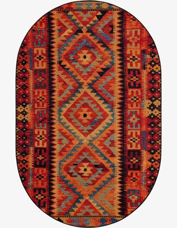 Easy-Clean Tribal Indoor / Outdoor Oval Rug
