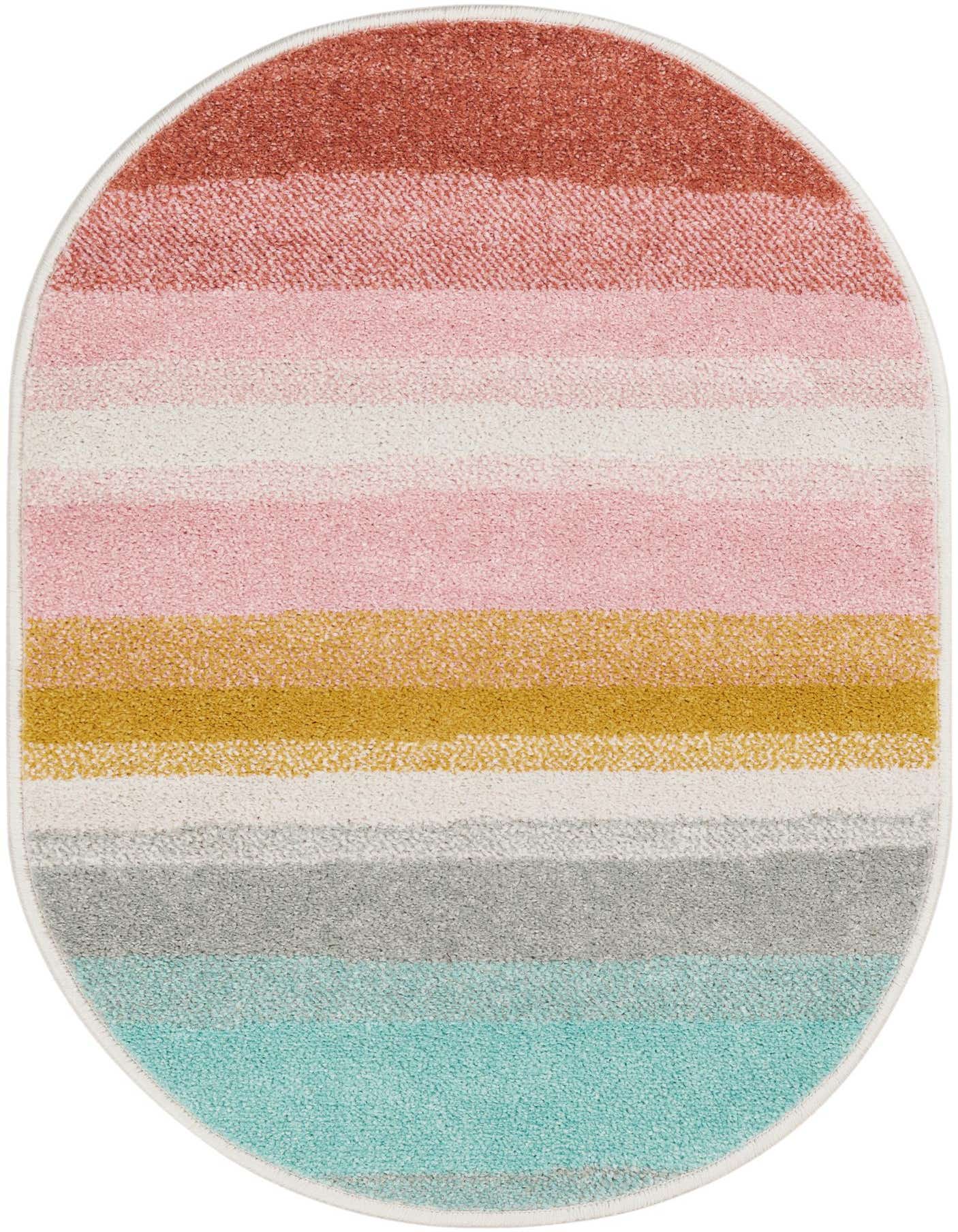 2' 2 x 3' 1 Rainbow Stripes Whimsy Kids Oval Rug