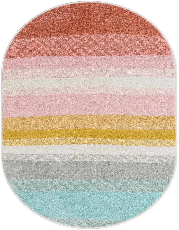 Detail image of 3' 3 x 5' 3 Rainbow Stripes Whimsy Kids Oval Rug
