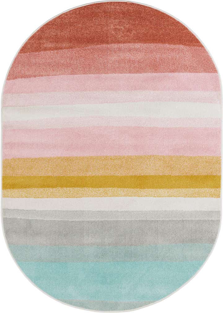 5' 3 x 8' Rainbow Stripes Whimsy Kids Oval Rug