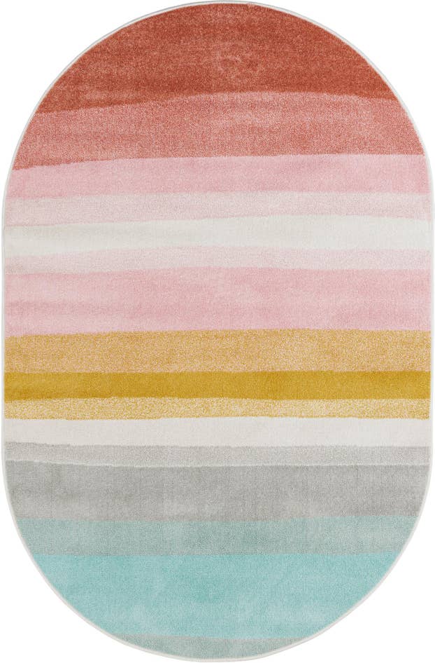 Detail image of 5' 3 x 8' Rainbow Stripes Whimsy Kids Oval Rug