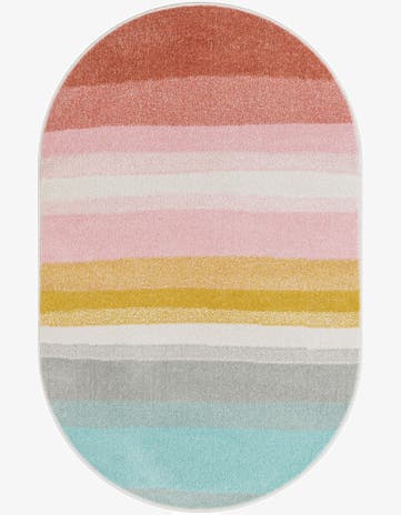 3' 3 x 5' 3 Rainbow Stripes Whimsy Kids Oval Rug